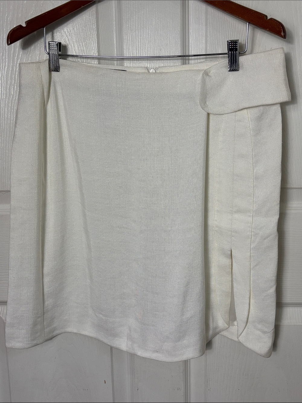 EMPORIO ARMANI White Faux Wrap Detail Skirt Viscose Linen Cupro blend size 46